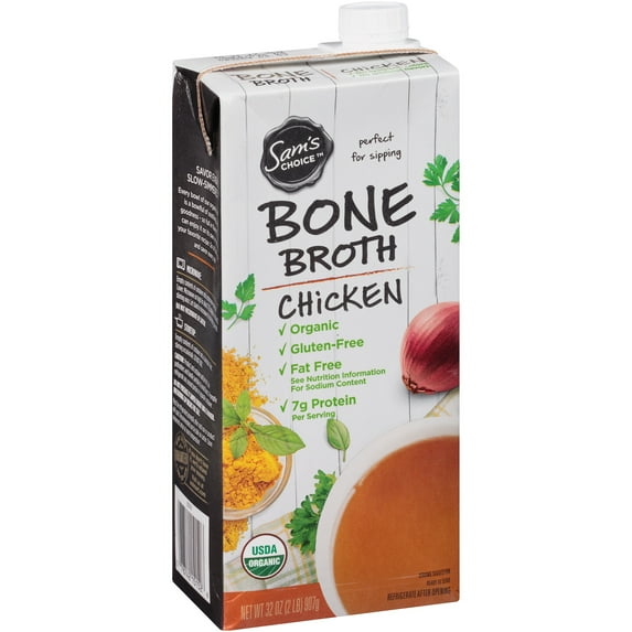 Sam's Choice Organic Chicken Bone Broth, 32 oz Carton, Shelf-Stable/Ambient, Liquid