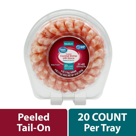 Great Value Cooked Medium Shrimp Cocktail Ring with Sauce, 10 oz Tray, Frozen