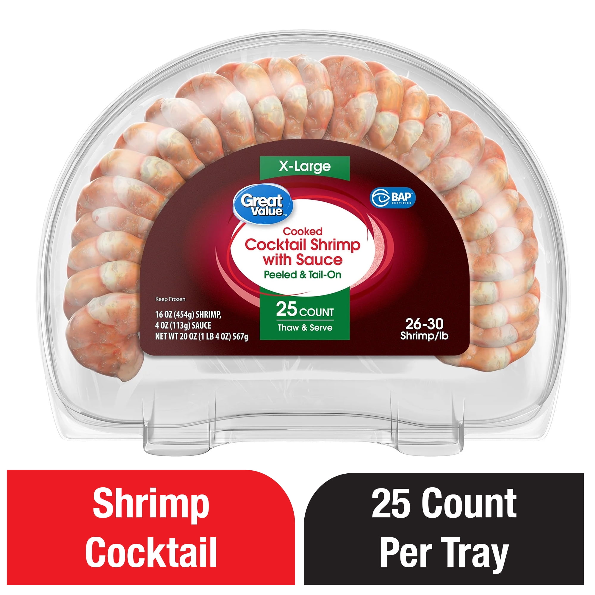 Great Value Frozen Cooked X-Large Shrimp Ring with Cocktail Sauce, 20 oz
