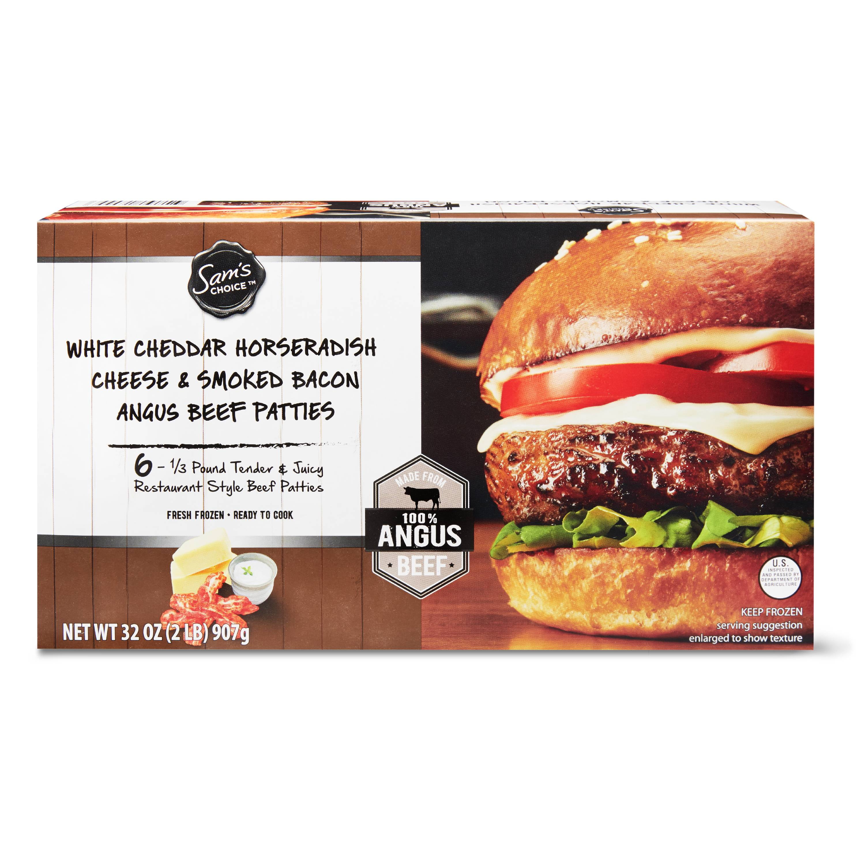 Sam's Choice Sam's Choice White Cheddar Horseradish Cheese & Smoked Bacon Angus Beef Patties, 32 oz, 6 Count — product image