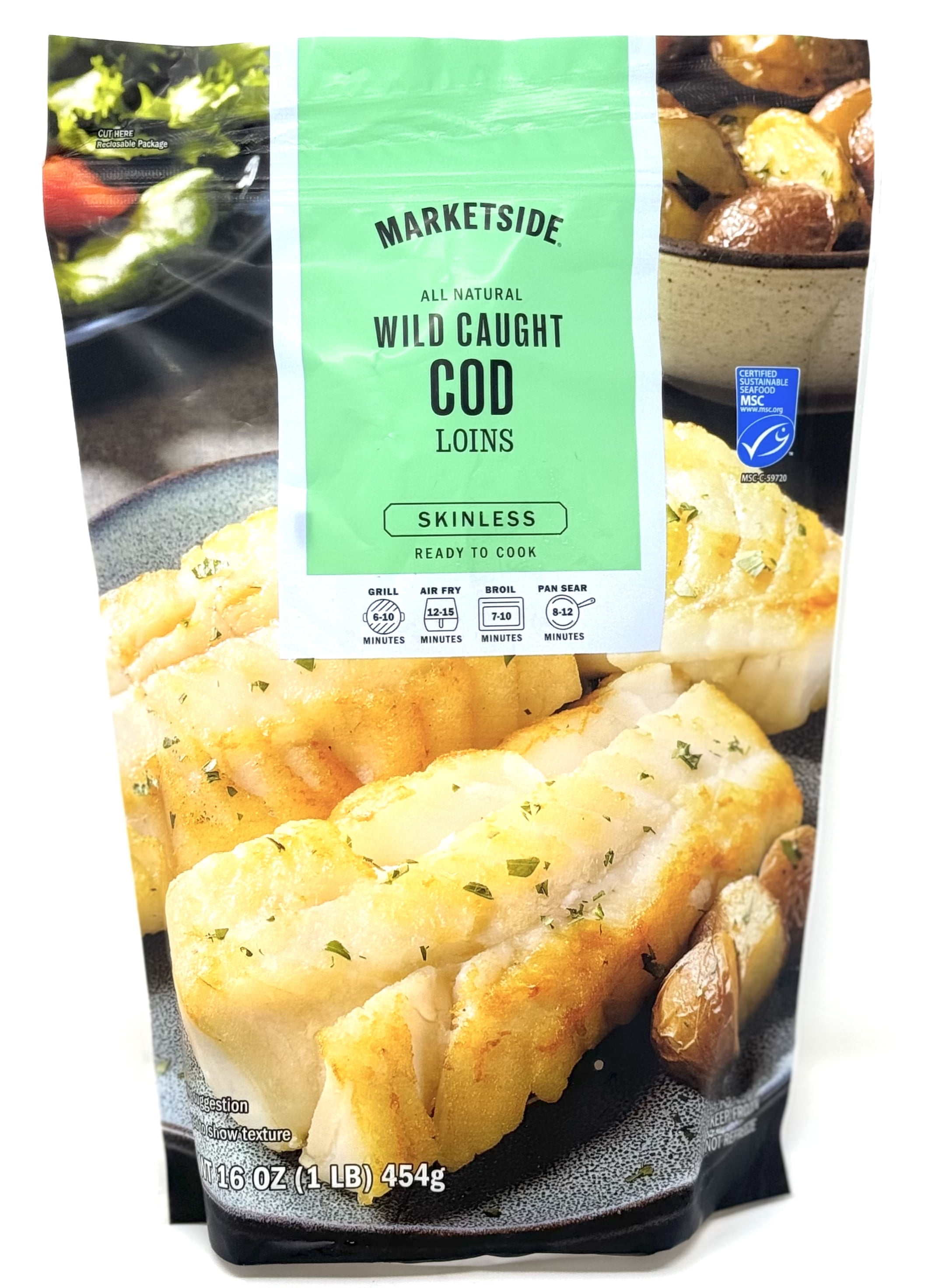 Marketside Wild Caught Skinless Cod Loins, 16 oz (Frozen)