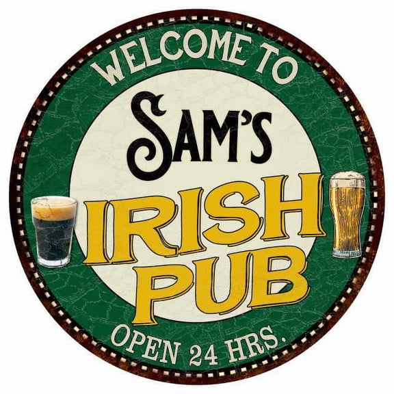 Sam's Irish Pub 14" Round Metal Sign Kitchen Bar Wall Decor 100140036027