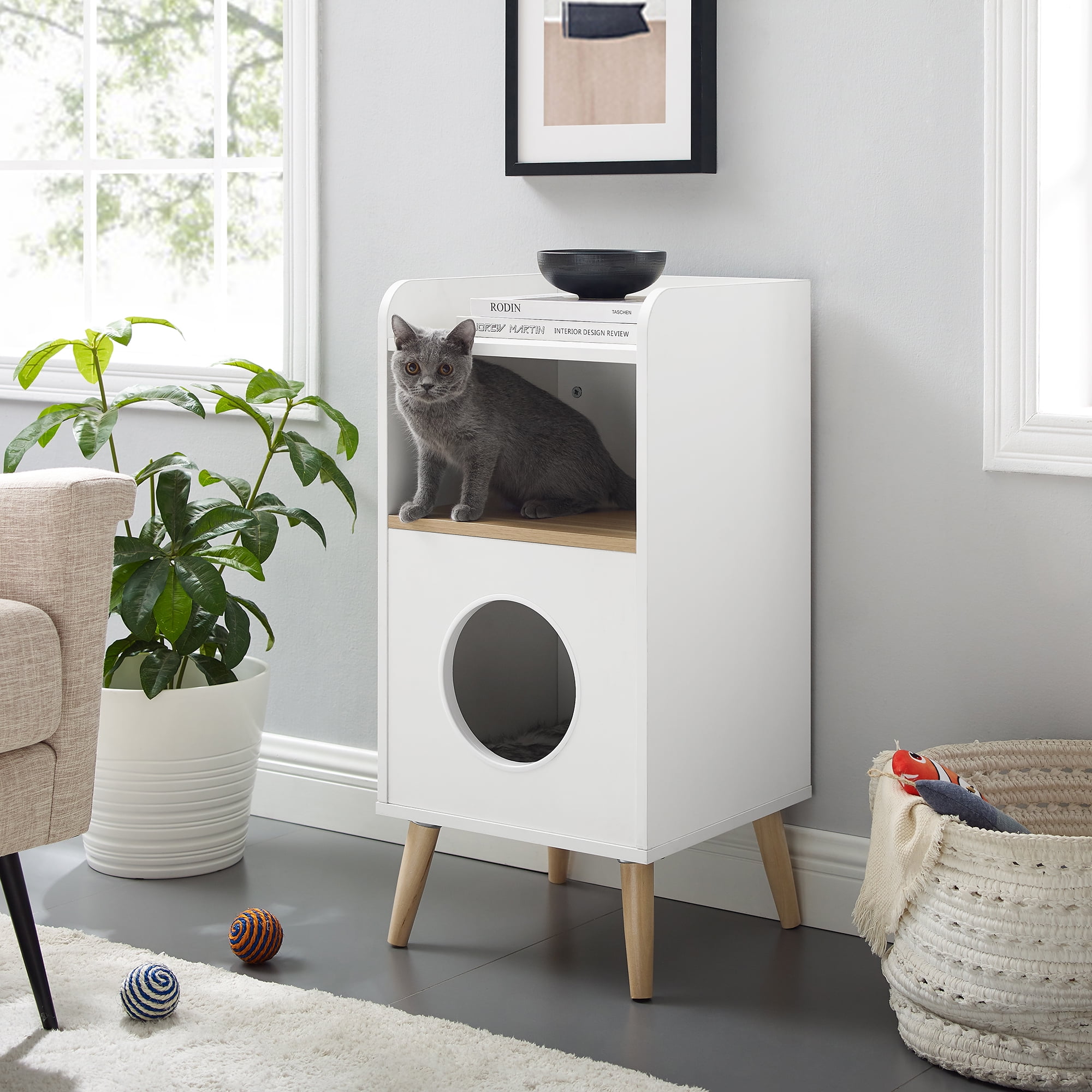 Sam s Pets Becky 32 inches White Cat Tree Bookshelf