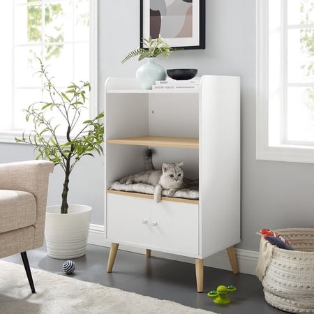 Sam's Pets Becky 39" White single Rest Cat Tree Bookshelf with Drawer