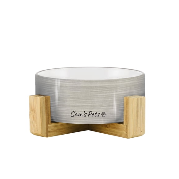 Sam's Pets Coco Single Pet Bowl with Wood Stand 5.11'' in Light Gray - 6.3