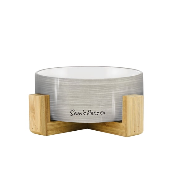 Sam's Pets Coco Single Pet Bowl with Wood Stand 5.11'' in Light Gray - 6.3