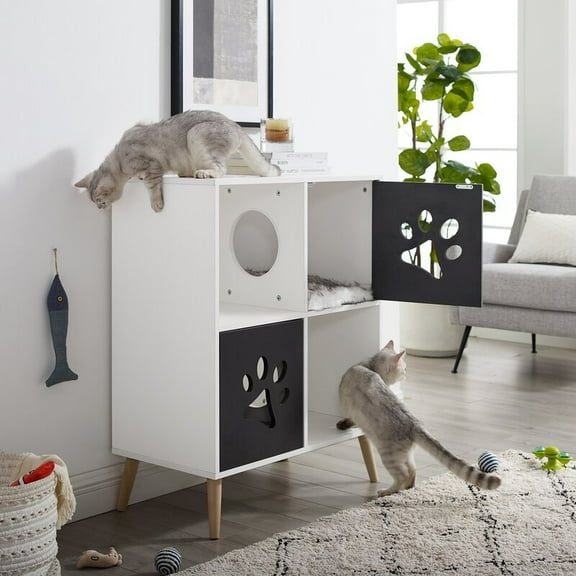 Sam's Pets Convertible 37" Black and White Cat Tree End-Table Shelf
