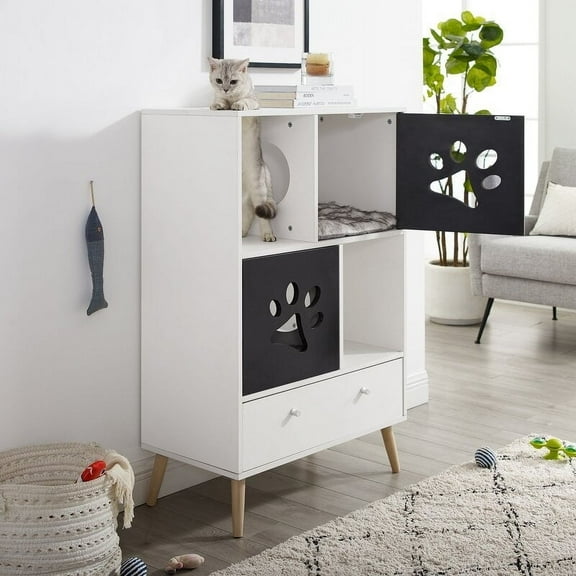 Sam's Pets Convertible 45" Black and White Cat Tree Shelf with Drawer