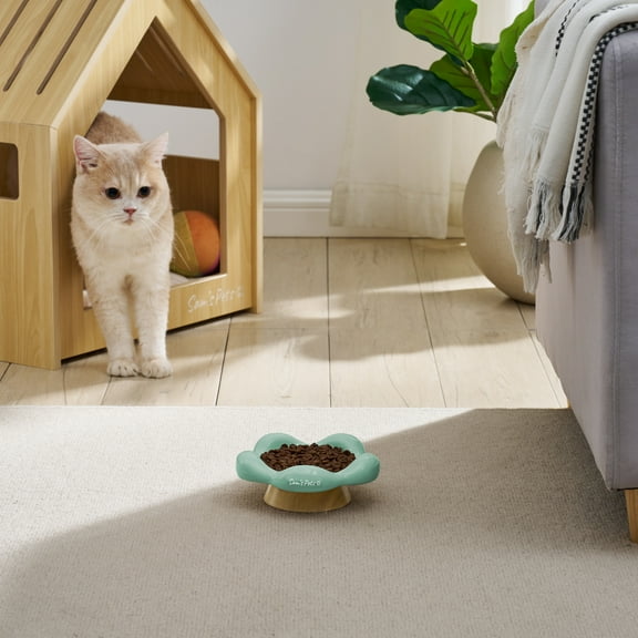 Sam's Pets Daisy Oak Stand Pet Bowl In Glossy Mint