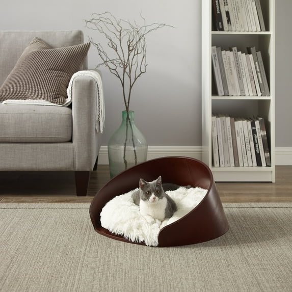 Sam's Pets Kuai Cat Bed Bent Wood Faux Fur Small Dark Brown Light Brown
