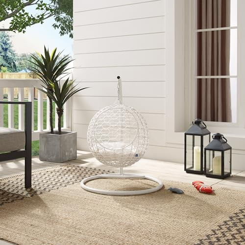 Sam's Pets NALA 23.5" Hanging Egg Cat Condo, White - Two Soft Cushions, Washable, Cozy, Wicker Design, Sturdy