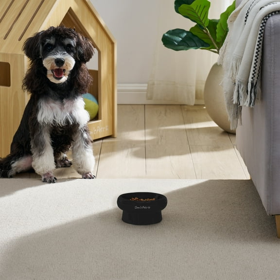 Sam's Pets Short Tulip 2.0 Pet Bowl in Glossy Black