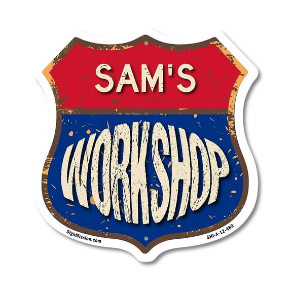 Sam's Workshop 12 inch X 12 inch Shield-Shaped Rust-Free Aluminum Metal Sign Weather Resistant, UV Protected To last, Gift for Dads and Uncles Classic Americana Crafted in the USA
