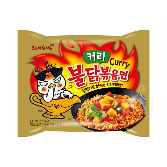 SamYang Buldak Hot Chicken Flavor Instant Ramen; Stir-Fried Noodle; Curry Flavor; Bag of 5 Packs Noodles
