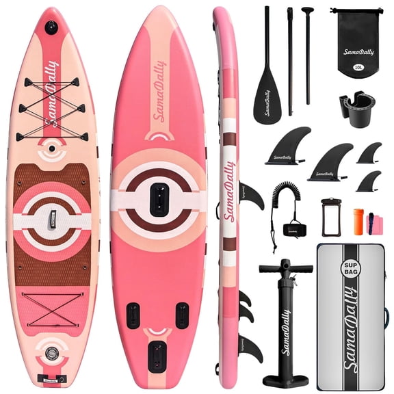 SamaDally 10.6’ Inflatable Paddle Board, 33’’ Wide Paddle Board with Central Fin for All Skill Levels, Non-Slip Deck, Stable for Yoga & Surf