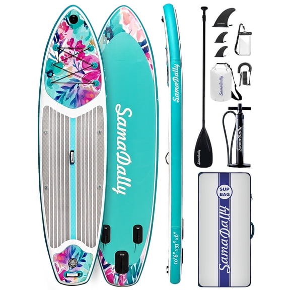 SamaDally 10.6' Inflatable Stand Up Paddle Boards, 32" Paddle Board of All Skill Levels with Complete Inflatble SUP Accessories, Hand Pump, Waterproof Bag, Removable Fin, Leash (Purple Flower)