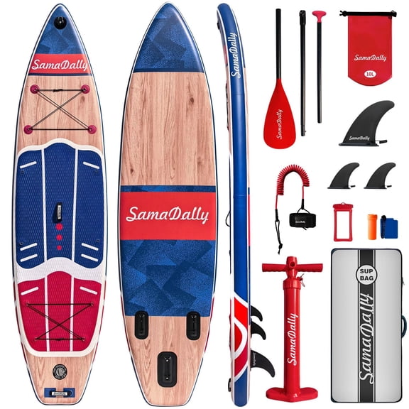 SamaDally 11' Paddle Board, 34'' Extra Wide Stable SUP Board for 2 People/Family, 420LB Capacity, Non-Slip Color-Block EVA Deck, Complete Accessories Kit for Fishing & Surfing