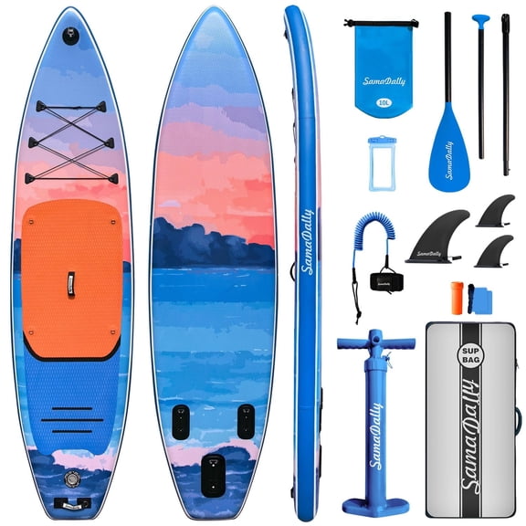 SamaDally 11' x34'' Inflatable Stand Up Paddle Board - Ultra Stable Wide Paddle Boards of All Skill Levels, Full-Color Gradient Design, Anti-Slip EVA Deck with Premium Accessories