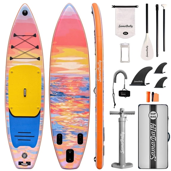 SamaDally 11' x34'' Inflatable Stand Up Paddle Board - Ultra Stable Wide Paddle Boards of All Skill Levels, Full-Color Gradient Design, Anti-Slip EVA Deck with Premium Accessories
