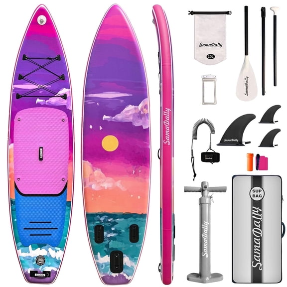 SamaDally 11' x 34'' Inflatable Stand Up Paddle Board - Ultra Stable Wide Paddle Boards of All Skill Levels, Full-Color Gradient Design, Anti-Slip EVA Deck with Premium Accessories