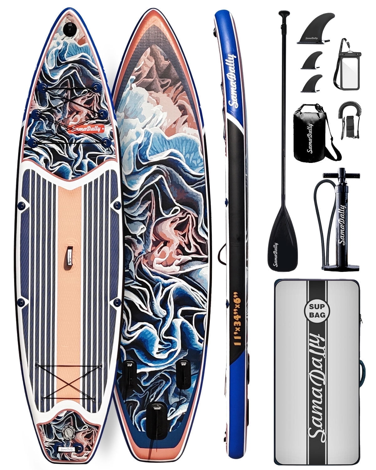 SamaDally 11'x34'' Inflatable Stand Up Paddle Board, Wide & Stable Paddle Board for 2 People/Family, With SUP Board Full Set of Accessories