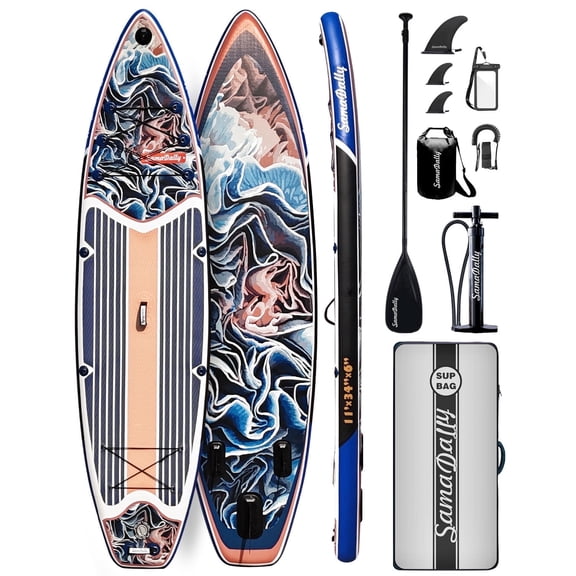 SamaDally 11 'x 34'' Inflatable Stand Up Paddle Board, Wide & Stable Paddle Board for 2 People/Family, With SUP Board Full Set of Accessories