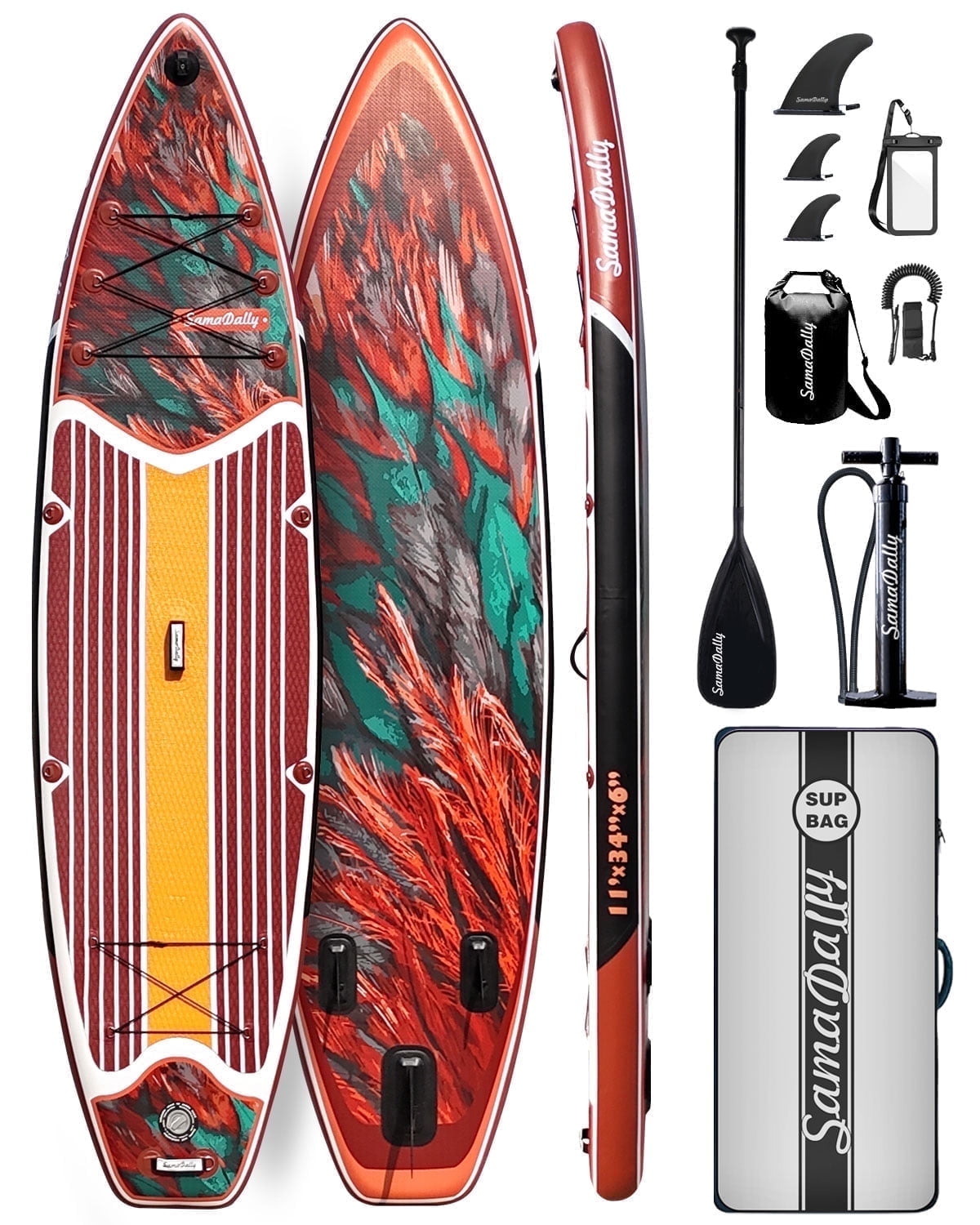 SamamDally 11'x 34" Inflatable Paddle Boards for Adults, Extra Wide SUP Paddleboards with Premium Accessories, Adjustable Paddle, Removable Fins, Hand Pump & Waterproof Bag