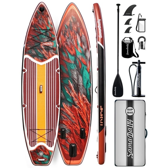 SamamDally 11'x 34" Inflatable Paddle Boards for Adults, Extra Wide SUP Paddleboards with Premium Accessories, Adjustable Paddle, Removable Fins, Hand Pump & Waterproof Bag