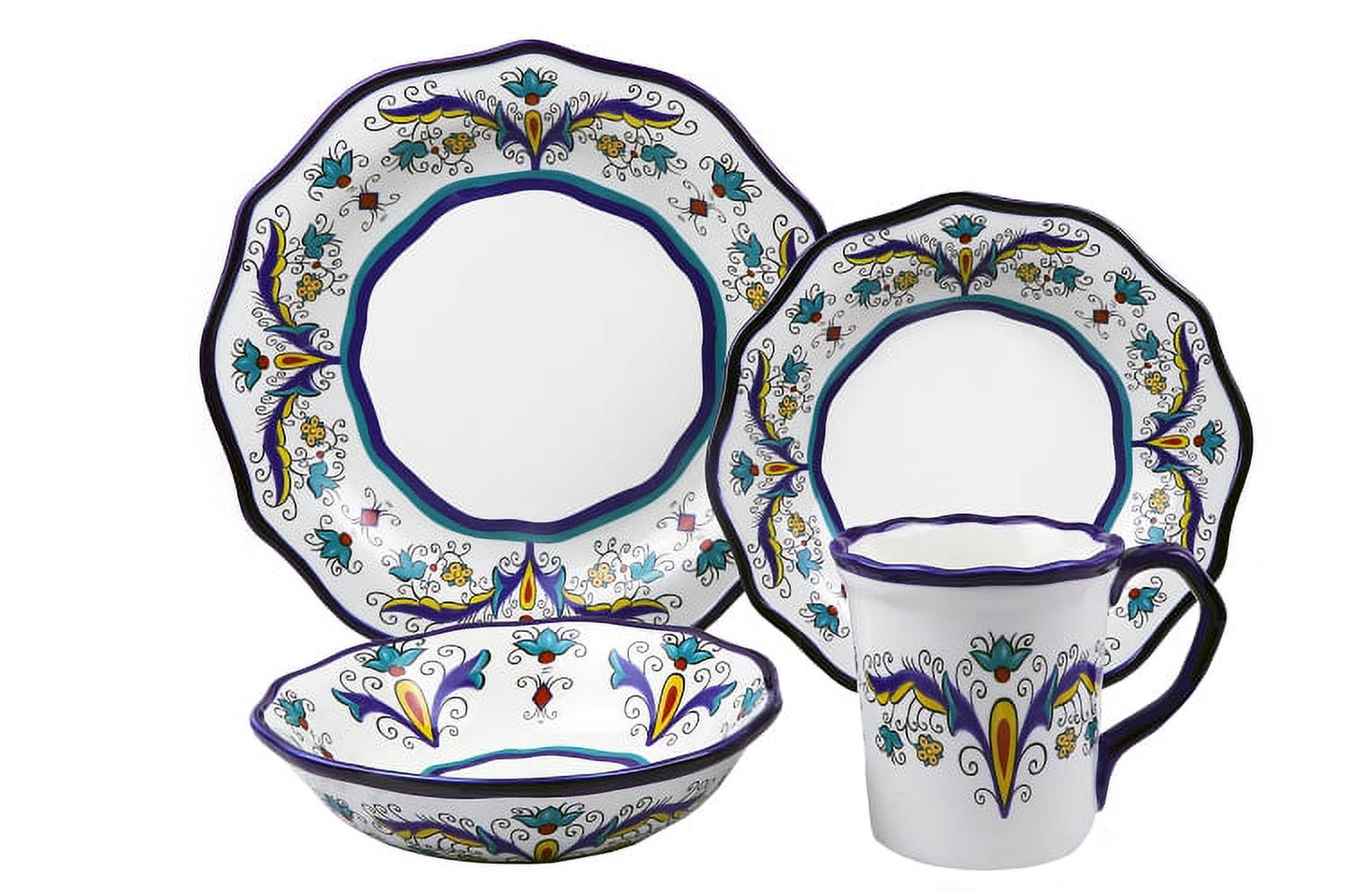 Samana Collection 16 Piece Euro Style Wavy Edge Stoneware Set By Lorren Home