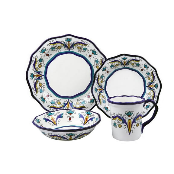 Samana Collection 16 Piece Euro Style Wavy Edge Stoneware Set By Lorren Home