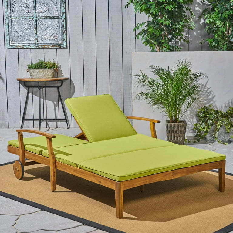 GDFStudio Samantha Double Chaise Lounge for Yard and Patio Acacia Wood Frame Teak Finish with Green Cushions Walmart