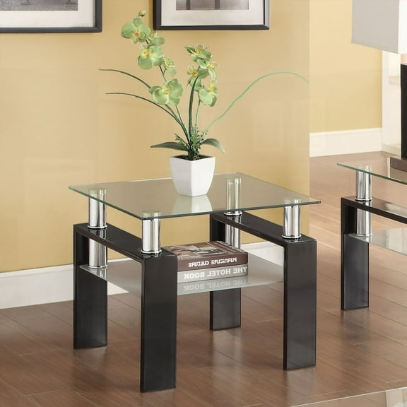 Samantha Black 1-Shelf Square Glass Top End Table - Sleek & Durable Surface