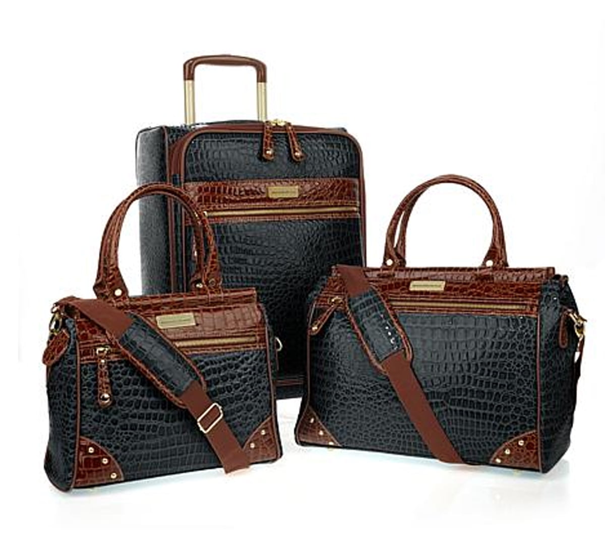 Samantha Brown Luggage 3 Piece Classic Croco Travel Set ~ Black -  Walmart.com