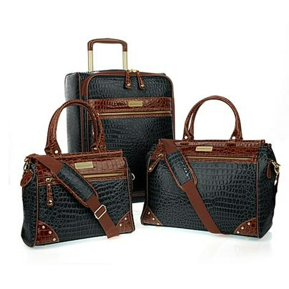 Samantha Brown Luggage 3 Piece Classic Croco Travel Set ~ Black