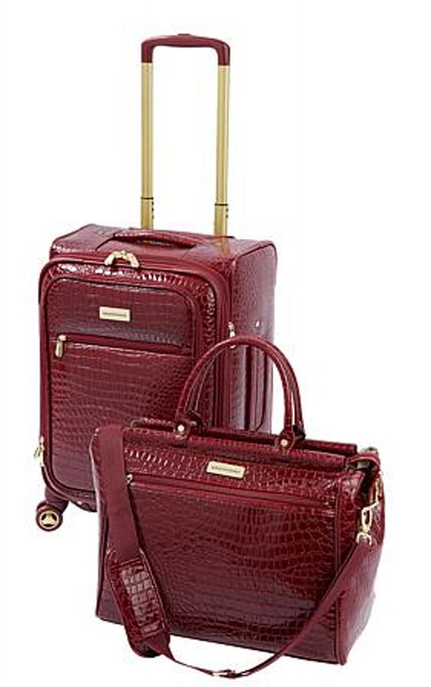 Samantha Brown Luggage Croco Set 22" Upright Spinner & Dowel Bag Burgundy