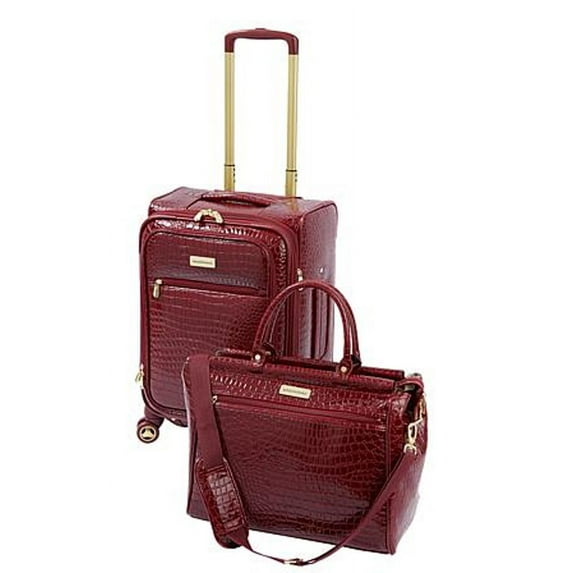 Samantha Brown Luggage Croco Set 22" Upright Spinner & Dowel Bag Burgundy