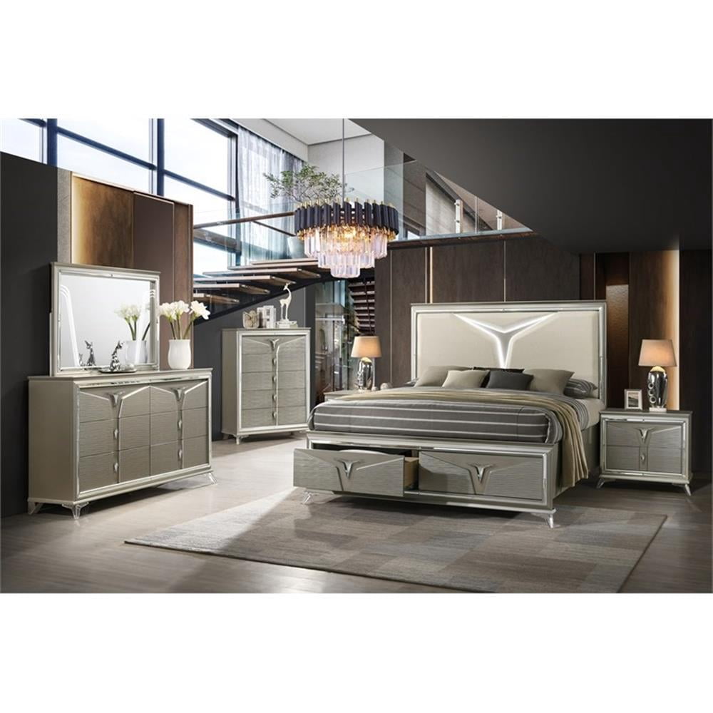 Samantha Modern Style King 5PC Bedroom Set Made with Wood in Silver ...