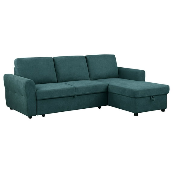 Coaster Upholstered Contemporary Fabric Sleeper Sectional in Teal Blue