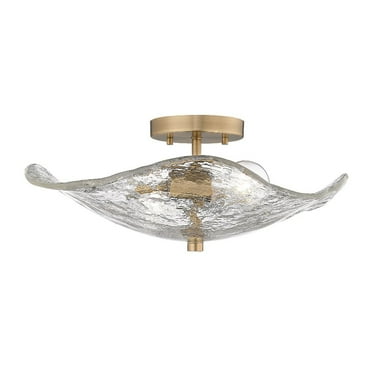 Samara 2-Light Semi-Flush in Modern Brass with Hammered Water Glass
