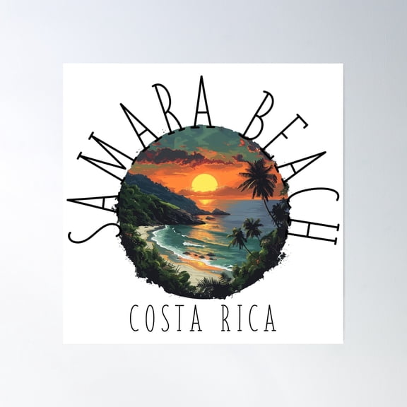 Samara Beach - Costa Rica (With Black Lettering) Poster Wall Art, Modern Wall Decor, 16x16 UNFRAMED