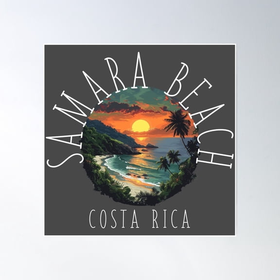 Samara Beach - Costa Rica (With White Lettering) Poster Wall Art, Modern Wall Decor, 16x16 UNFRAMED
