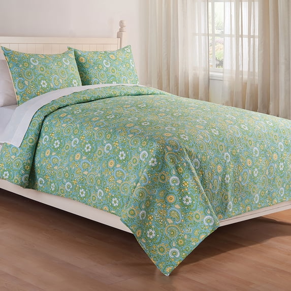 Samara Green Paisley Full/Queen 3 Piece Quilt Set