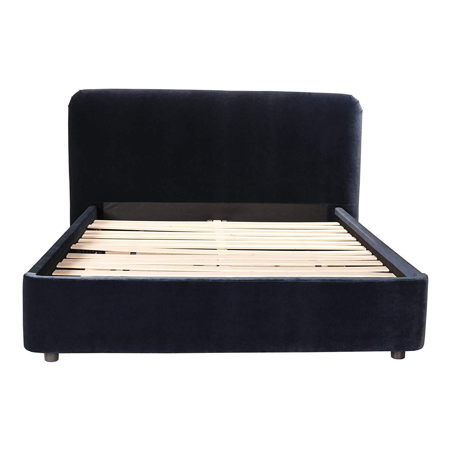 Regal Blue Velvet King Platform Bed with Pine Frame