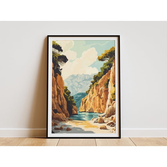 Samaria Gorge Greece Illustration Poster Travel Poster Greek Island Art Print Mediterranean Landscape Nature Wall Decor Summer Vacation - Poster Unframed