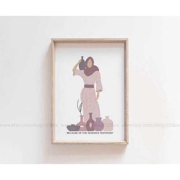 Samaritan Woman At Well Boho Christian Sign Women Event Card Blush Pink Unframed Canvas 8x10in