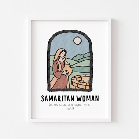 Samaritan Woman Bible Story Art, Boho Christian Nursery Decor Unframed Paper Print