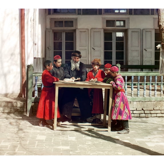 Samarkand: Jewish Students. /Na Group Of Jewish Students With Their Teacher. Photograph By Sergei Mikhailovich Prokudin-Gorskii, C1910. Poster Print by  (18 x 24)