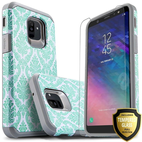 Samasung Galaxy J2 shine phone case, Galaxy J2 Core Case, With [Tempered Glass Protector Included], Dual Layers Impact Advanced Rugged Protective Slim Fit Phone Cover- Teal Lace
