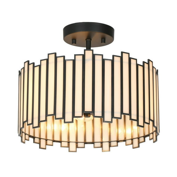 LNC Samay 3-Light 13-in Matte Black LED Semi-flush Mount Light,13"Lx10"Hx13"D