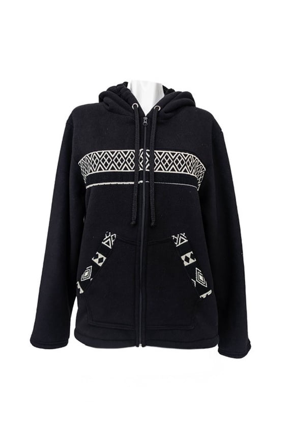 Samay Alpaca Blend Full-Zip Hoodie Black Andean Pattern Warm Winter Jacket Handmade in Ecuador